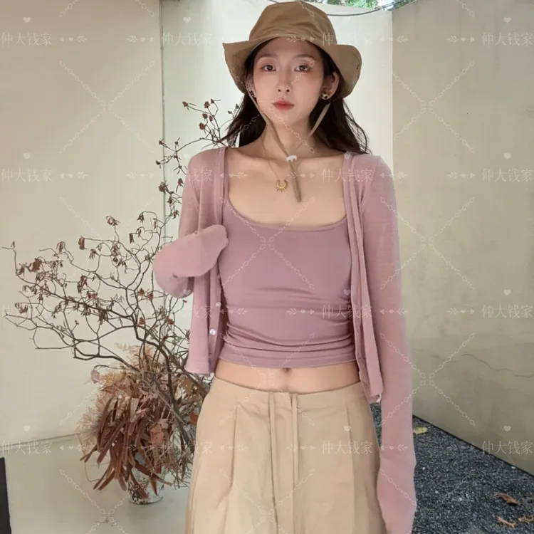 【5505】秋季罩衫女薄款外搭外套开衫长袖显瘦轻薄透气纯欲百搭