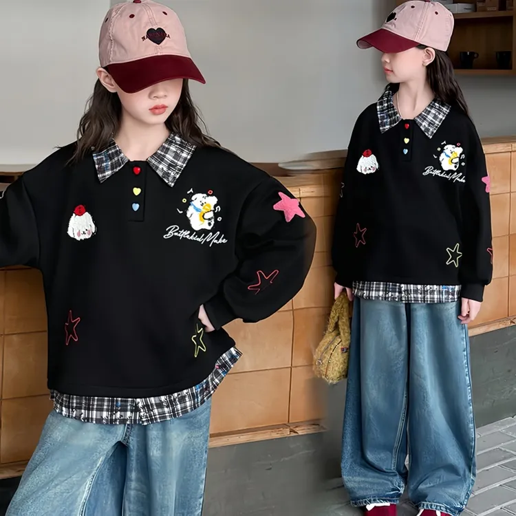 女童卫衣春秋款2025新款时髦儿童女孩秋装女大童秋季假两件上衣潮