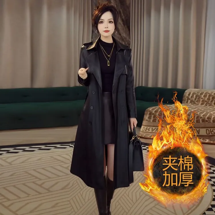 高级感轻奢气质中长款皮衣外套女2025秋冬新款加厚收腰pu皮风衣潮
