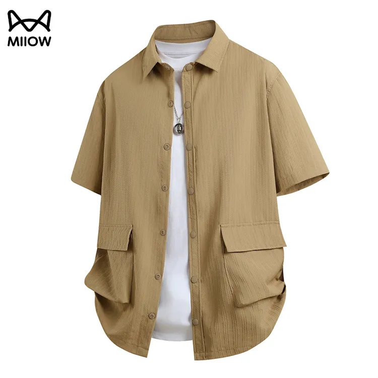 猫人工装短袖衬衫男士夏季轻薄高级感上衣宽松加肥加大码衬衣外套