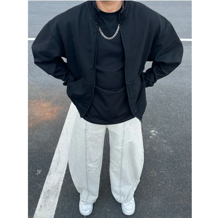 美式欧美街头风立领秋季纯色拉链立领卫衣抓绒衣秋冬上衣外套短款