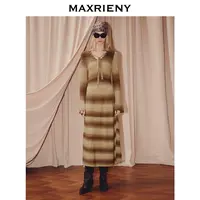 【高高甄选】MAXRIENY连衣裙25秋款渐变条纹收腰针织长袖长裙