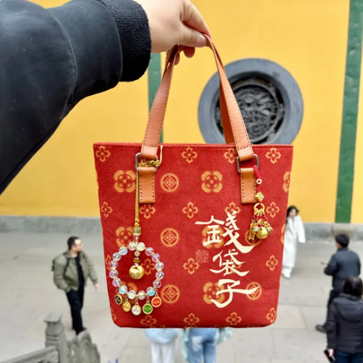 杭州灵隐寺钱袋子布袋马年新款红帆布包手提挎包招财挂件吊坠拎包