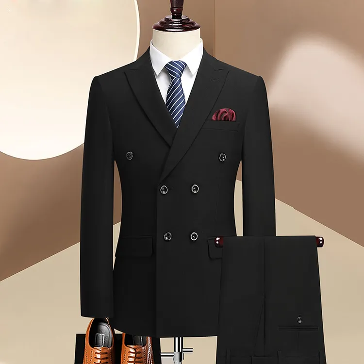 商务休闲男士西服套装条纹西装男士修身盐系少年感春秋婚礼结婚