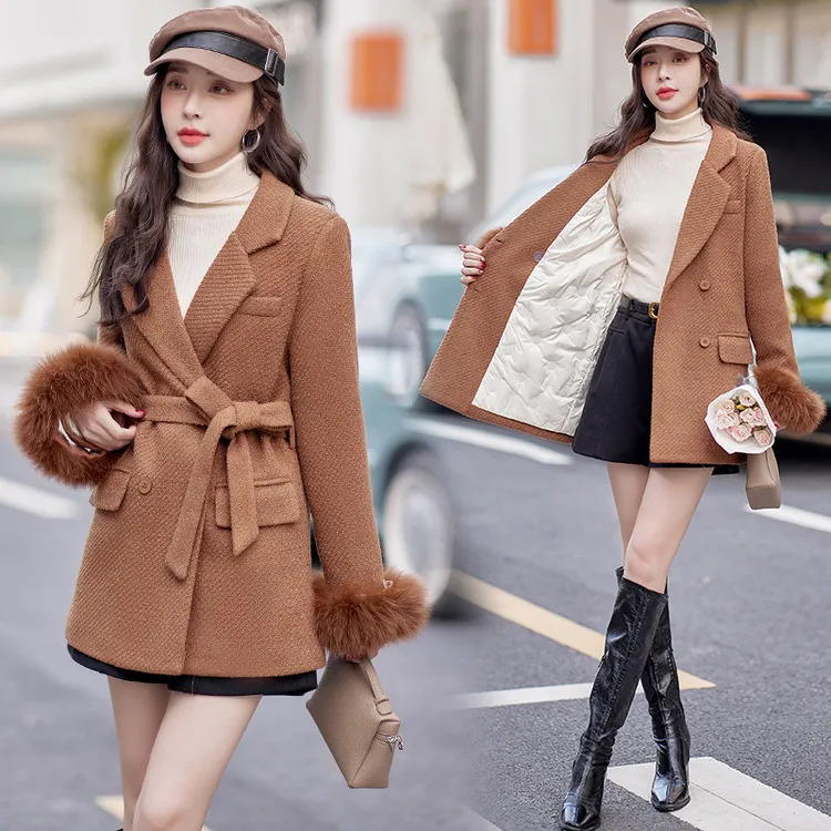 翻领长款冬季中长款毛呢外套2025秋冬新款修身显瘦大衣女加厚