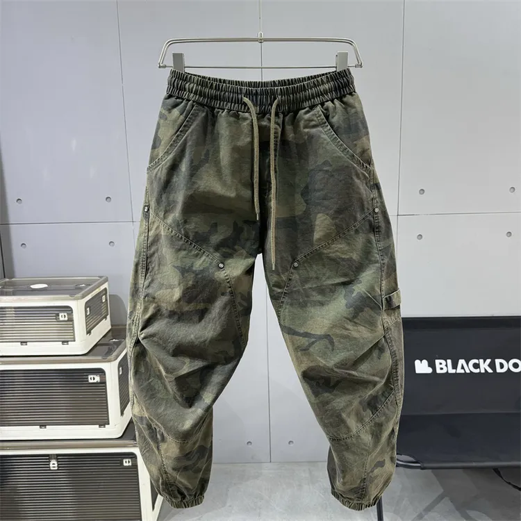 300斤加大码春秋季潮牌高街痞帅迷彩工装裤男宽松百搭束脚休闲裤2