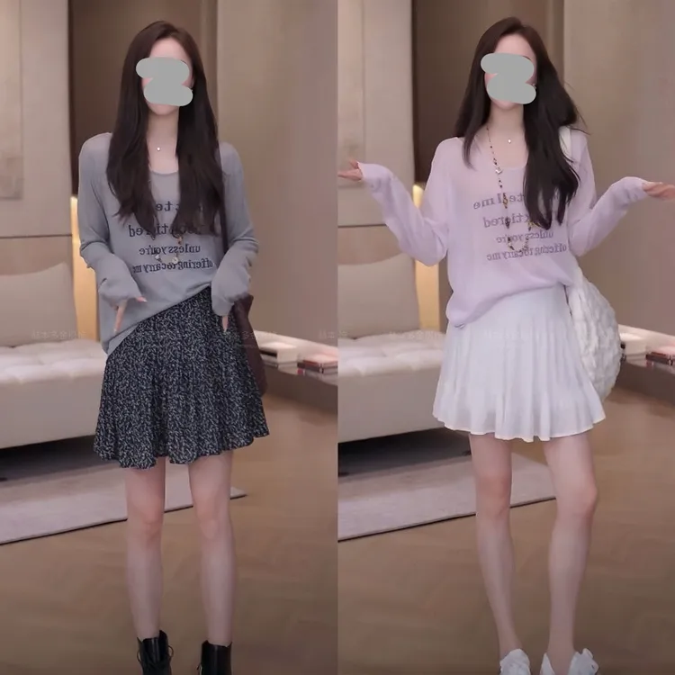 2025夏季新款出游穿搭透气字母印花防晒罩衫上衣套装舒适百搭短裙