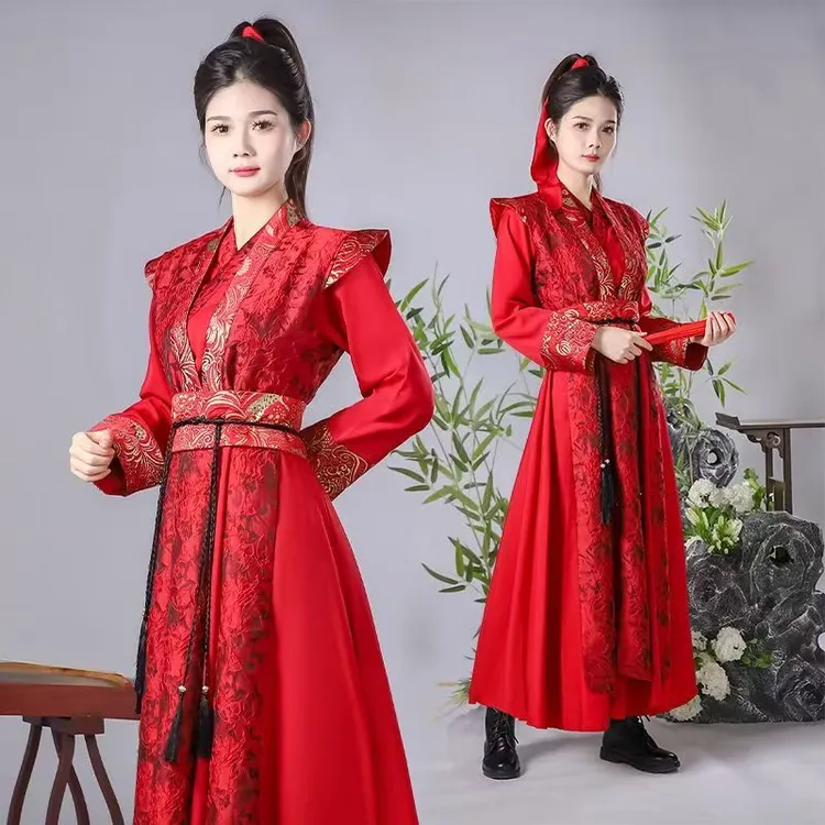 新款红色花木兰打鼓服民族风秧歌舞剑舞古风演出服装象王行汉服
