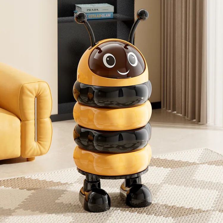 橱明星小蜜蜂垃圾桶家用带盖大容量加厚收纳桶可爱客厅摆件