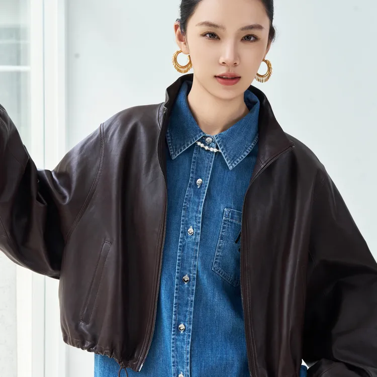 俪妍【LIVELY·YAN】25秋季款外套42345短款时尚休闲百搭女士黑色