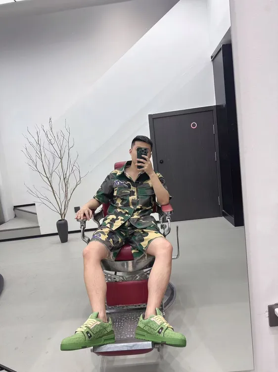 【CH】拼接皮标十字架短袖短裤绿色