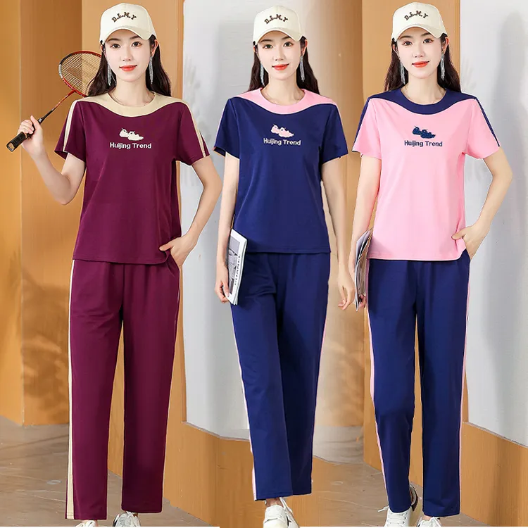 夏季新款时尚短袖女装T恤衫显瘦洋气夏装减龄休闲运动套装两件套