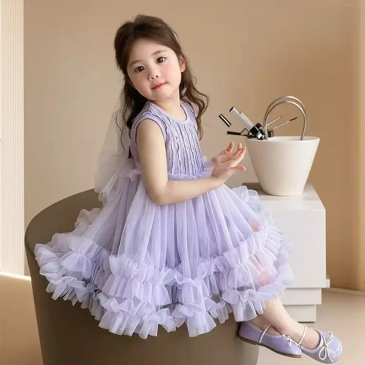 女童连衣裙2025新款蓬蓬洋气礼服网纱儿童蓬蓬裙公主宝