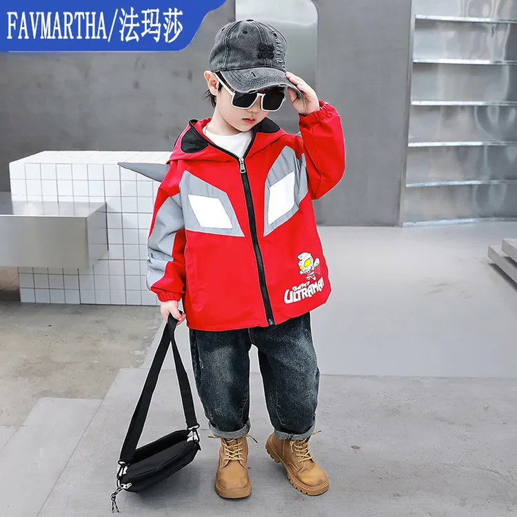 FAVMARTHA男童奥特曼外套春秋款2025新款儿童秋装上衣时髦炸街秋