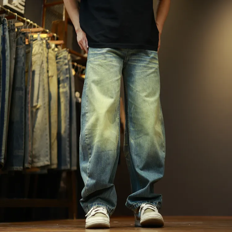 9268水洗复古简单百搭宽松做旧潮流弯刀牛仔裤