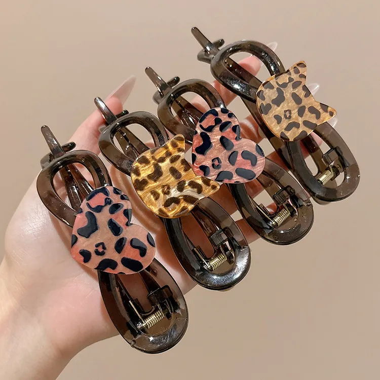 *秋冬季新款萌趣可爱豹纹小猫扭扭夹一字夹后脑勺盘发高级感头饰