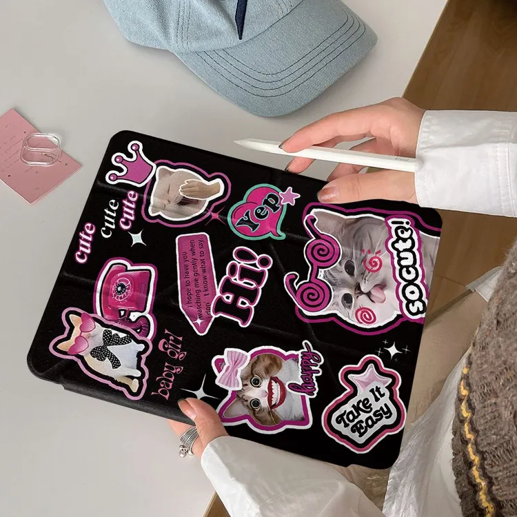 妙品甜酷猫咪适用苹果iPadA16平板保护套2025iPad11笔槽iPad10壳