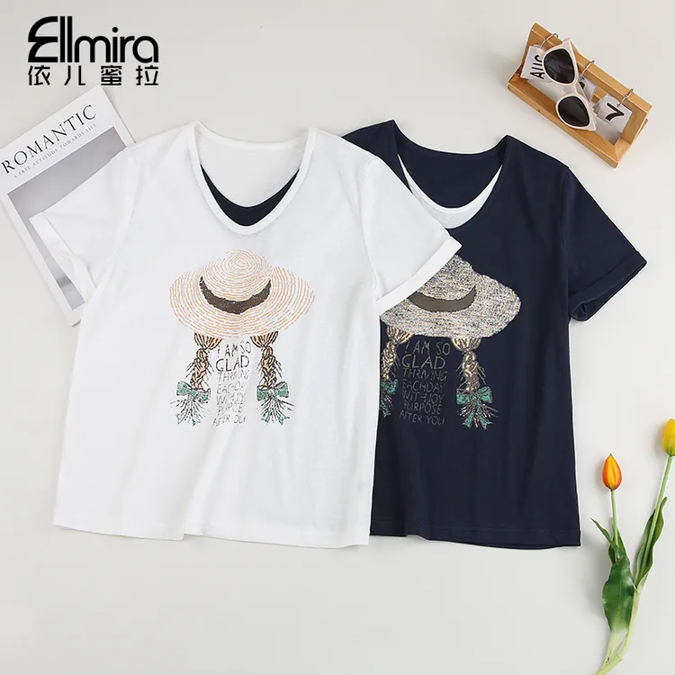 9306女童短袖t恤夏季上衣T恤打底宽松V领2025新款大童洋气薄款 