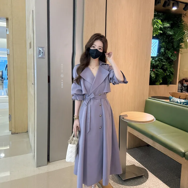 英伦风紫色风衣女2025秋季新款中长款高级感显瘦气质休闲宽松外套