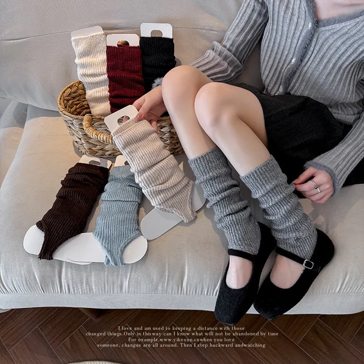 秋冬miu系针织踩脚袜套加厚保暖韩系日系长筒袜小腿袜堆堆袜套女