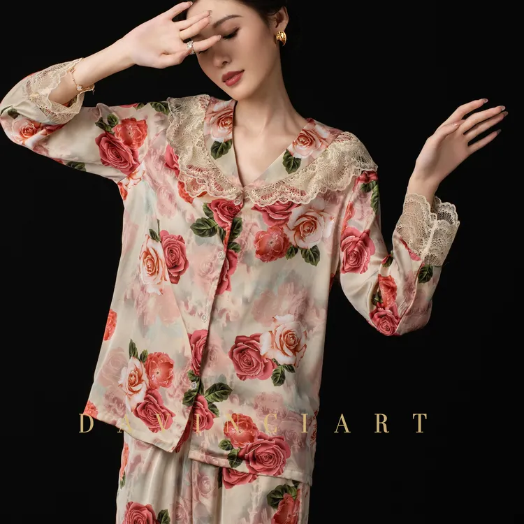 达芬奇密码【巴黎往事】新款碎花印花女士女款长袖睡衣家居套装