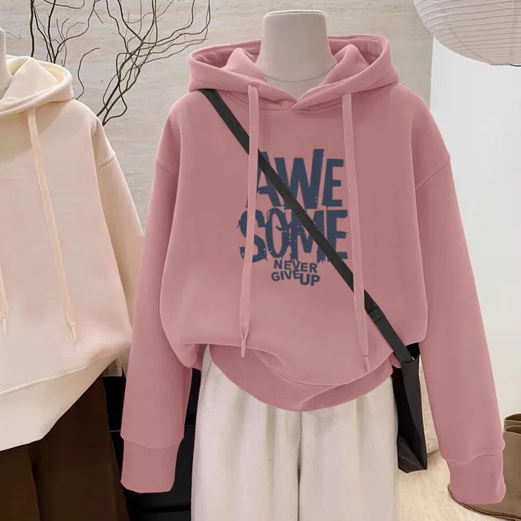 设计感小众秋冬新款2025加绒加厚套头连帽卫衣女休闲宽松百搭外套