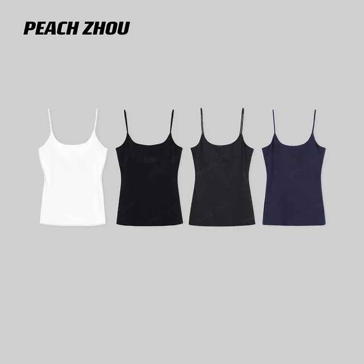『PEACHZHOU』针织罗纹弹力日历数字印花修身小方领打底背心吊带女