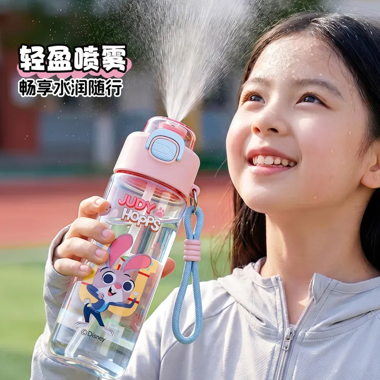 疯狂动物城喷雾水杯儿童上学专用吸管杯夏天大容量tritan新款杯子