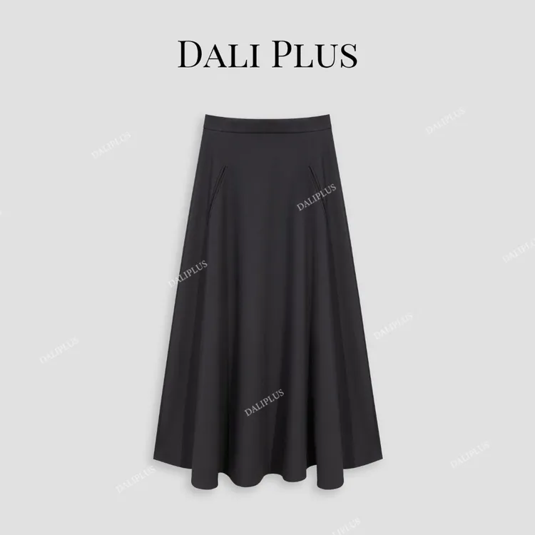 DALI PLUS高腰复古高级品质可插兜设计超大伞摆半裙-D5SZ8020