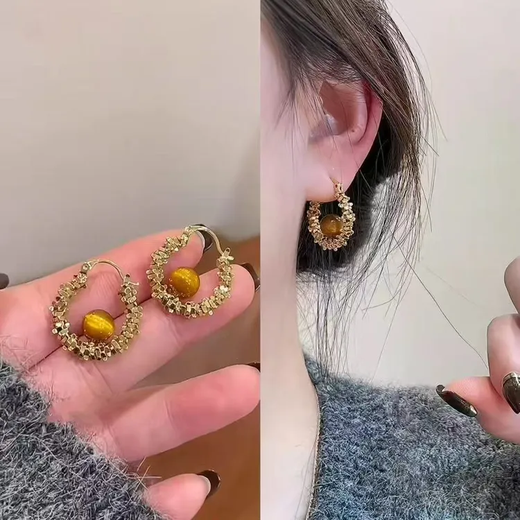 铜合金耳饰 【金色碎银】小众设计感高级轻奢气质百搭耳环 S90