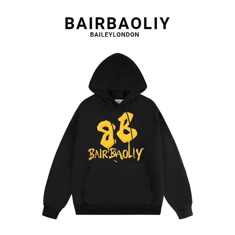 BAIRBAOLIY品牌潮牌轻奢立体感印花字母高品质时尚连帽卫衣男装
