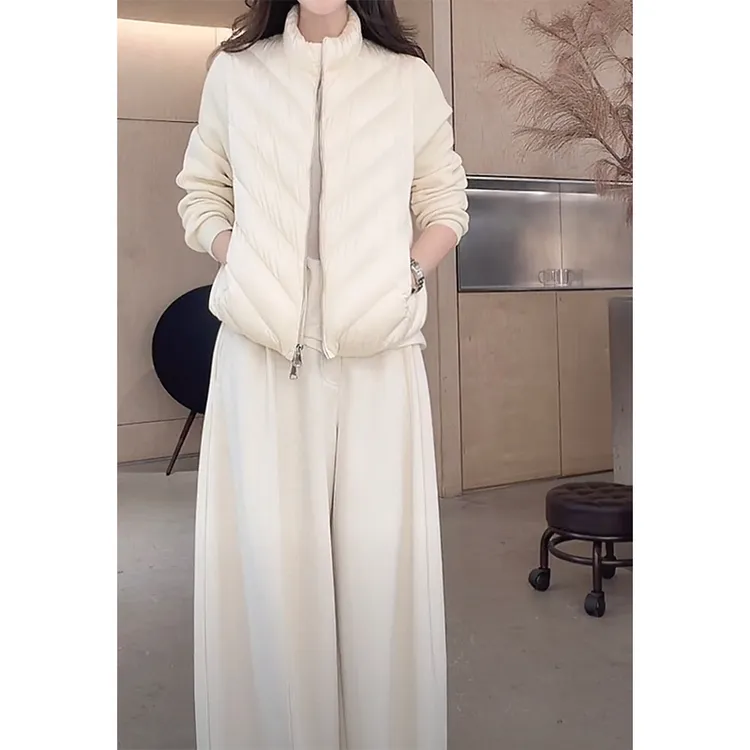 Z.blues【水光软包羽绒】针梭拼 缎面羊毛混纺袖羽绒服YZFLL0030