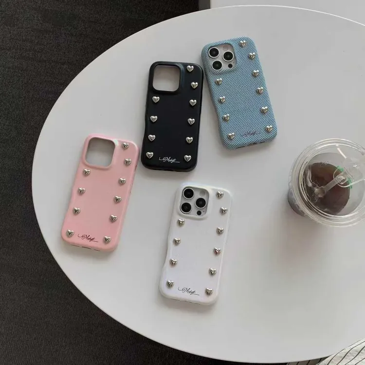 日韩立体爱心牛仔铆钉手机壳适用iphone16promax壳苹果15手机壳14