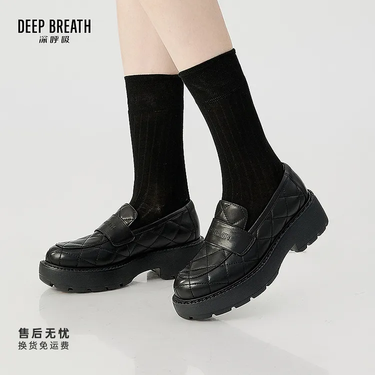 DEEP BREATH深呼吸女鞋真皮厚底一脚蹬小香风乐福鞋绅士鞋AX13125