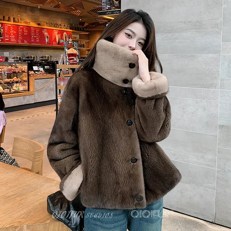 淇淇家洋气披肩领加厚天鹅绒水貂皮草整貂新款貂皮大衣女外套冬