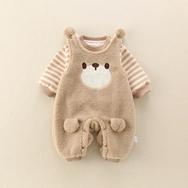 婴儿套装秋冬款2025新款宝宝薄棉加绒背带裤秋冬衣服婴幼儿两件套