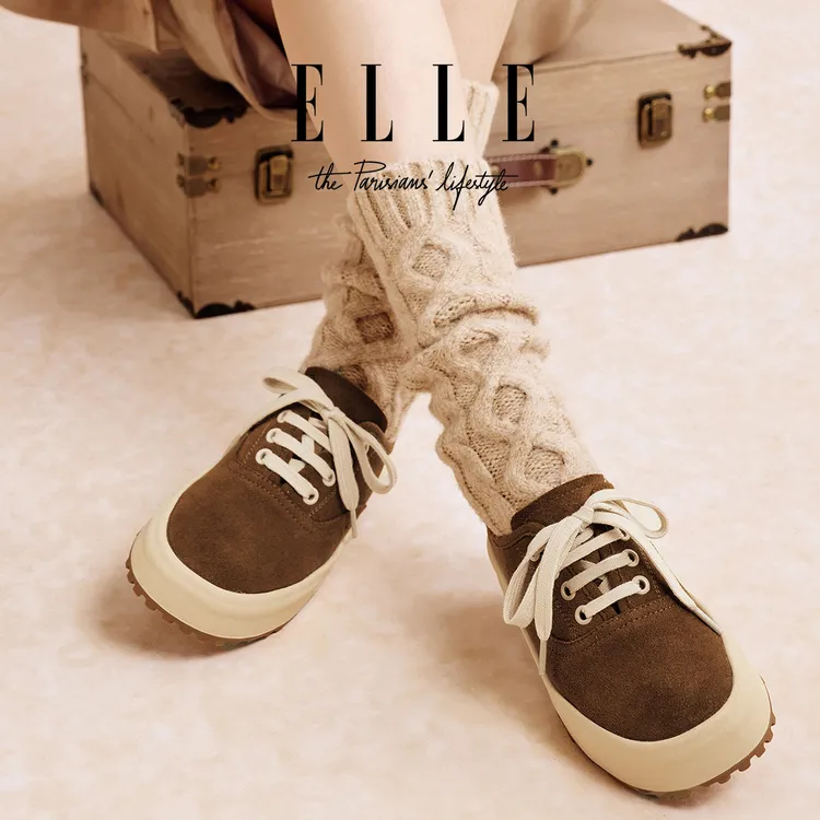 ELLE流光风穿搭厚底低帮帆布鞋女2025新款增高不累脚系带休闲板鞋