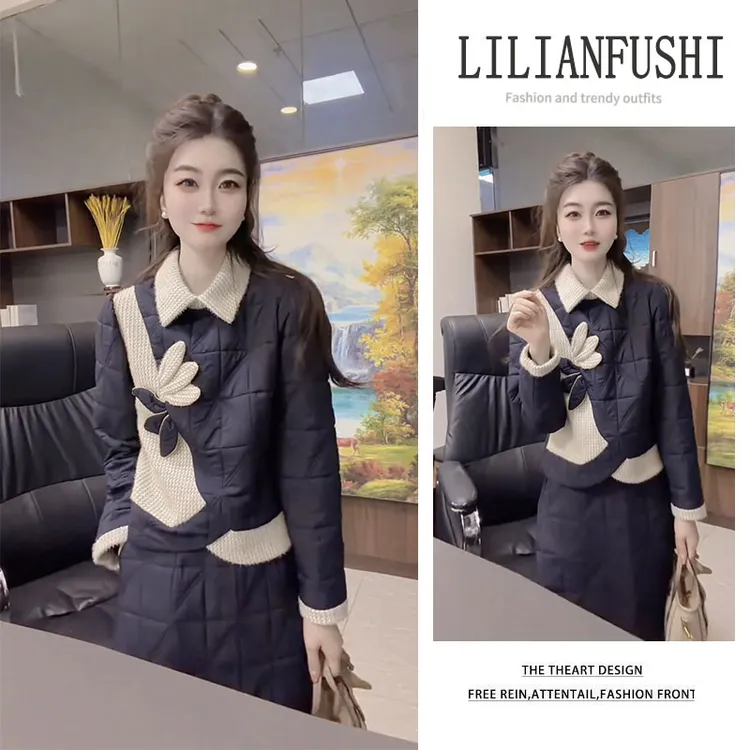 时尚穿搭女2025秋冬新款洋气设计感长袖上衣显瘦高腰半身裙两件套