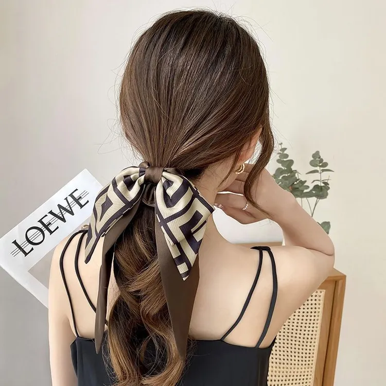 蝴蝶结优雅设计细幻彩柔软飘带小皮筋欧美款棉复古风质材职质轻