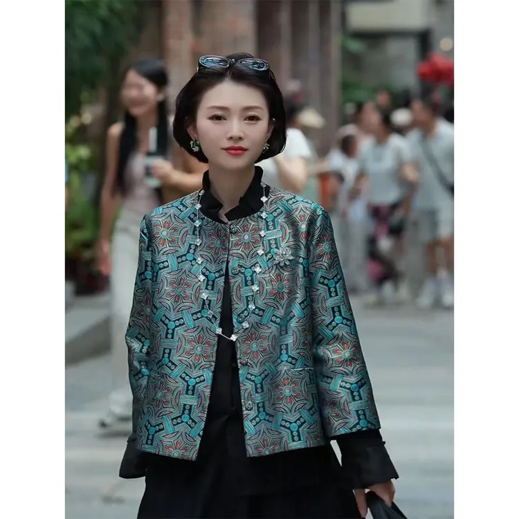 气质高端独特新中式女装国风宋锦外套女2025秋季新款唐装复古上衣