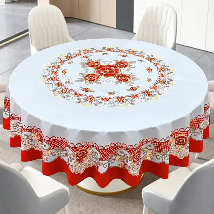 吉祥福新款大圆形桌布防水防油防烫免洗圆桌布台布高档网红圆桌布