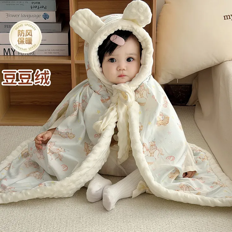 冬季加绒加厚男童斗篷婴儿幼儿女宝宝洋气披风0-3岁外出防风斗篷