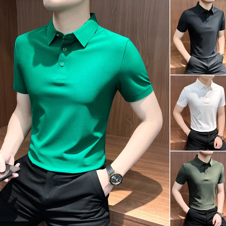 纯色Polo衫男款爆款2025新款痞帅高级感男装商务休闲男士t恤短袖