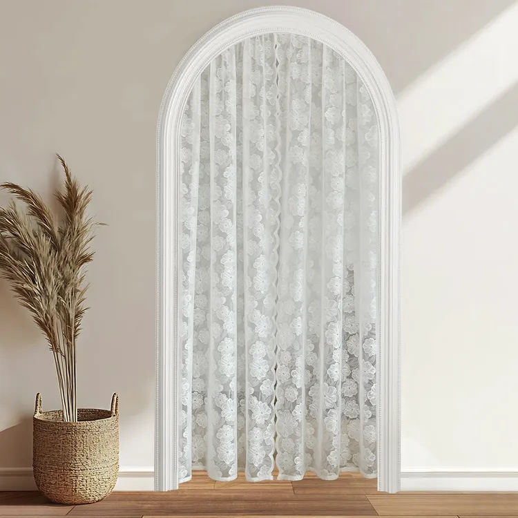 【新疆包邮乌市直发】免打孔山茶花门帘边经编蕾丝帘穿杆窗纱成品