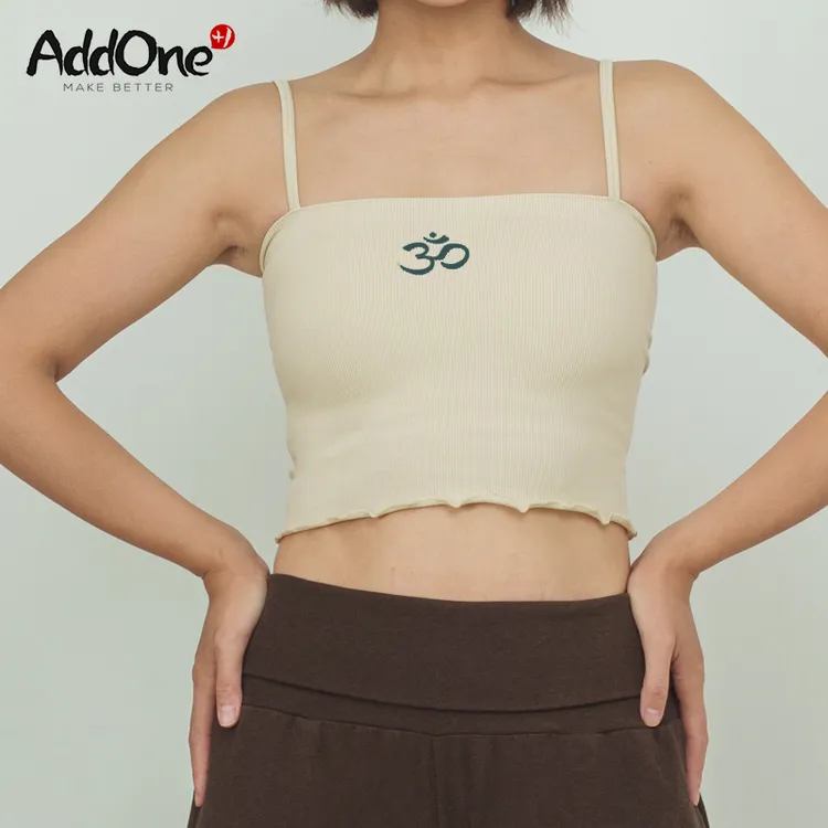 AddOneYogaNew瑜伽普拉提运动高弹罗纹OM印花吊带短背心