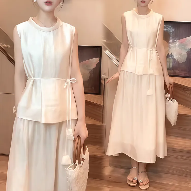 时尚休闲套装女2025夏季新款气质高级感无袖衬衫显瘦半身裙两件套