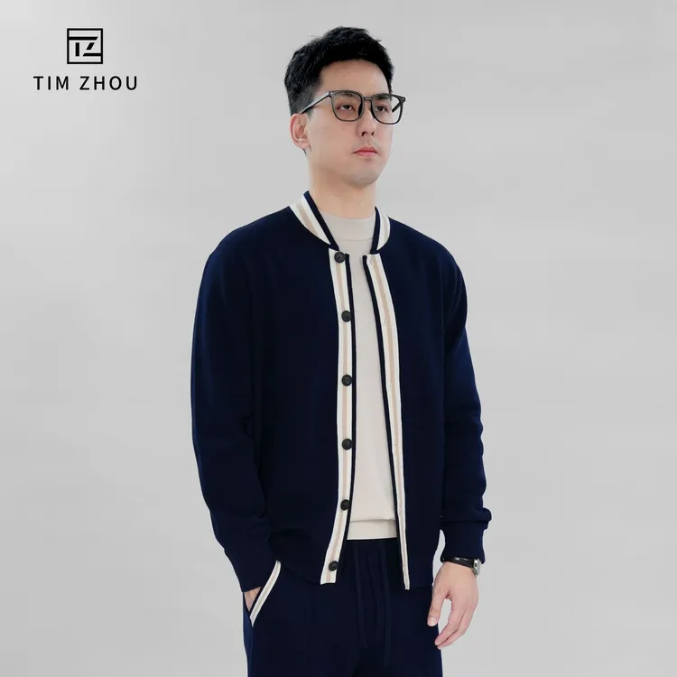 TIM ZHOU秋季超细羊毛可机洗男士夹克商务休闲舒适透气简约