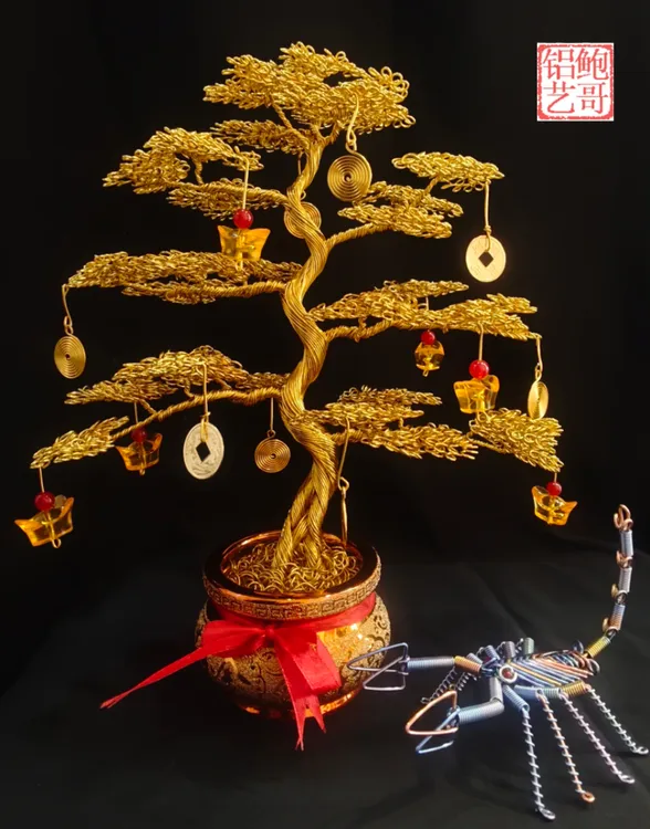 小号发财树高35CM*宽25CM手工艺摆件【赠送价值38元炫彩蝎子】