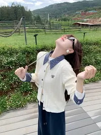 格子拼接针织水洗常规款毛针织衫秋装撞色网红秋冬