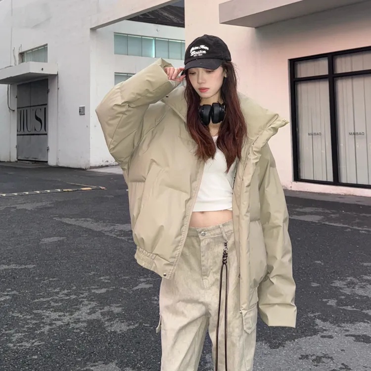 短款高领皮PU皮棉服女宽松加厚保暖百搭外套男女同款连帽棉衣